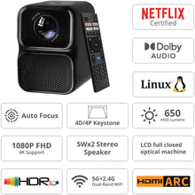 Wanbo TT Projector Netflix Certified 1080P Linux System Mini Projector, 650ANSI 4K Dolby Audio HDR10 Smart Home Theater Projetor - Multimedia Projectors